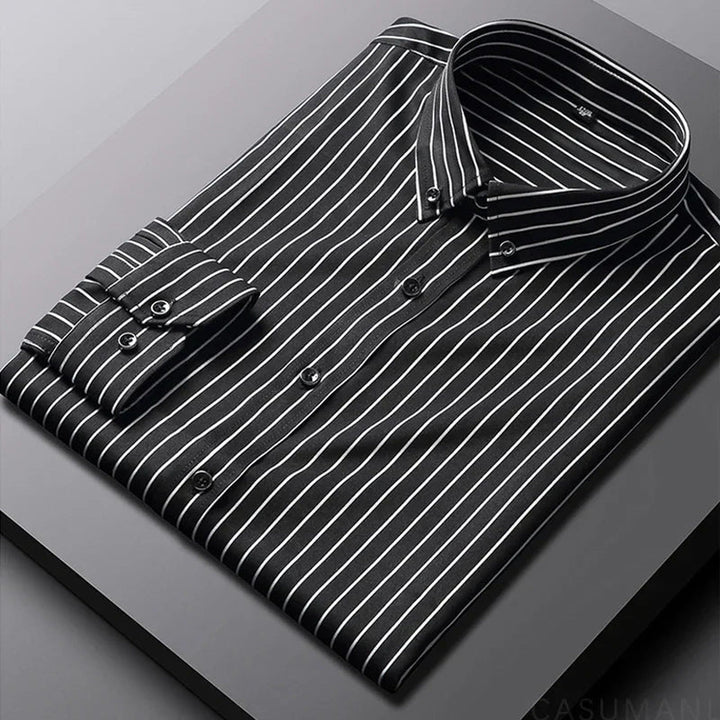 Relaxed fit men's striped shirt. Long sleeve button-down top, perfect for casual and everyday men's fashion.