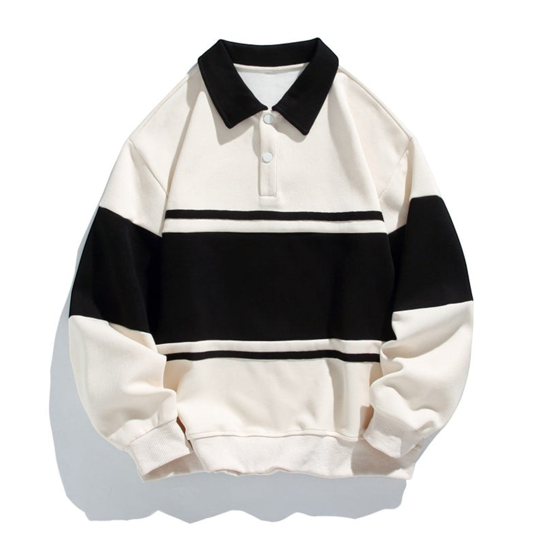 Comfortable men's heritage style long sleeve polo sweatshirt with a smart button placket.