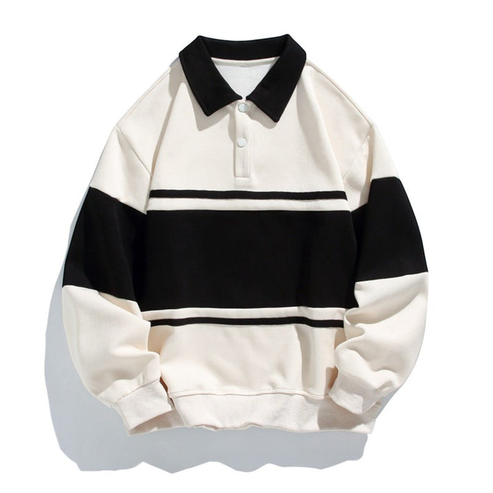 Comfortable men's heritage style long sleeve polo sweatshirt with a smart button placket.