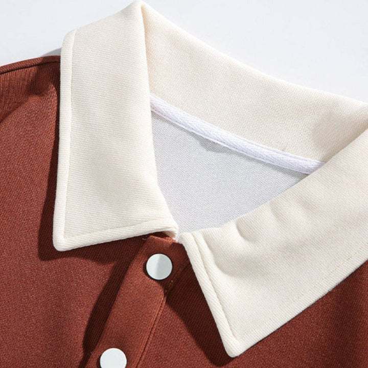 Striped men's relaxed fit polo sweatshirt with button placket. Long sleeve casual top for everyday fashion.