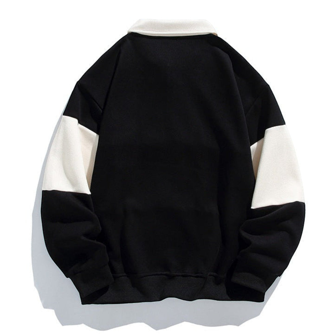Men's relaxed fit long sleeve polo sweatshirt. Perfect for casual outings, comfort, and everyday style.
