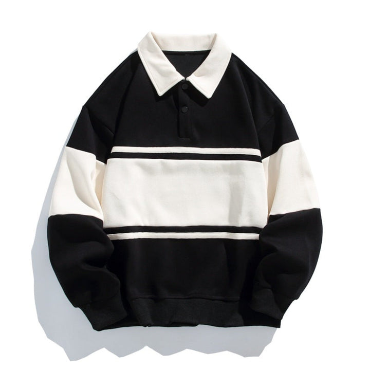 Classic look men's polo sweatshirt. Relaxed fit, long sleeve, button placket for casual versatility.