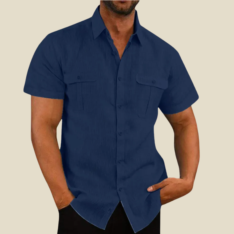 Stylish men's casual short sleeve button down shirt with a relaxed fit. Essential for modern summer fashion.