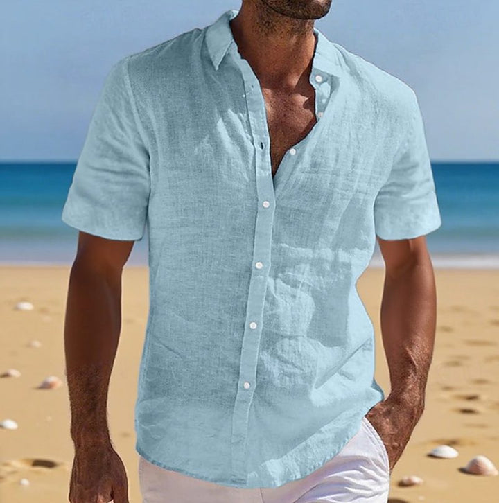Men's relaxed fit short sleeve button-up shirt, perfect for casual summer wear or holidays.