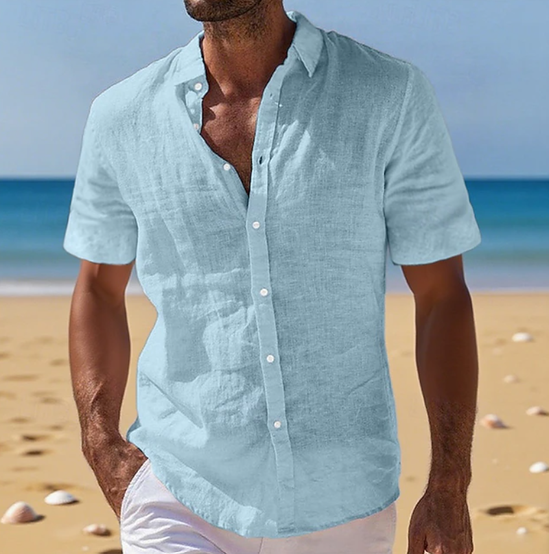 Men's relaxed fit short sleeve summer shirt, perfect for casual wear, breathable, lightweight button-down comfort.