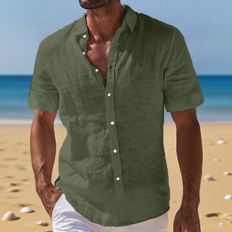 Comfortable men's relaxed fit short sleeve summer shirt, breathable and lightweight for everyday casual style.