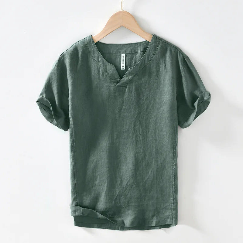 Comfortable & breathable men's short sleeve V-neck henley top. Perfect for stylish casual warm weather outfits.