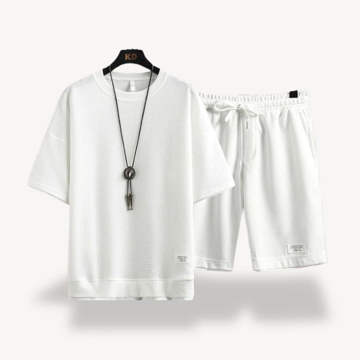 Relaxed fit men's shorts set, a comfortable and stylish two-piece casual outfit for summer and everyday wear.
