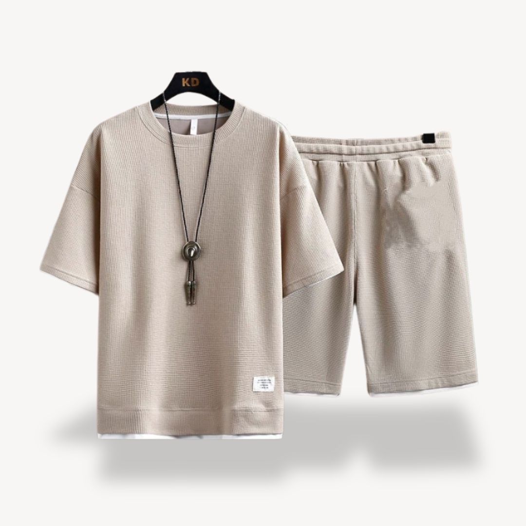 Stylish men's shorts set, a versatile relaxed fit outfit ideal for summer fashion and comfortable wear.