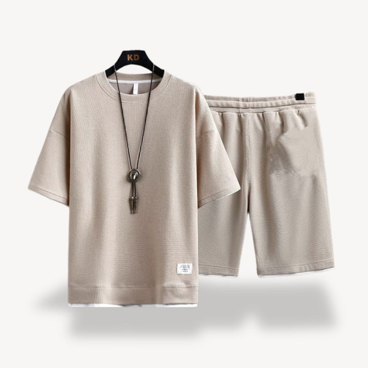 Stylish men's shorts set, a versatile relaxed fit outfit ideal for summer fashion and comfortable wear.