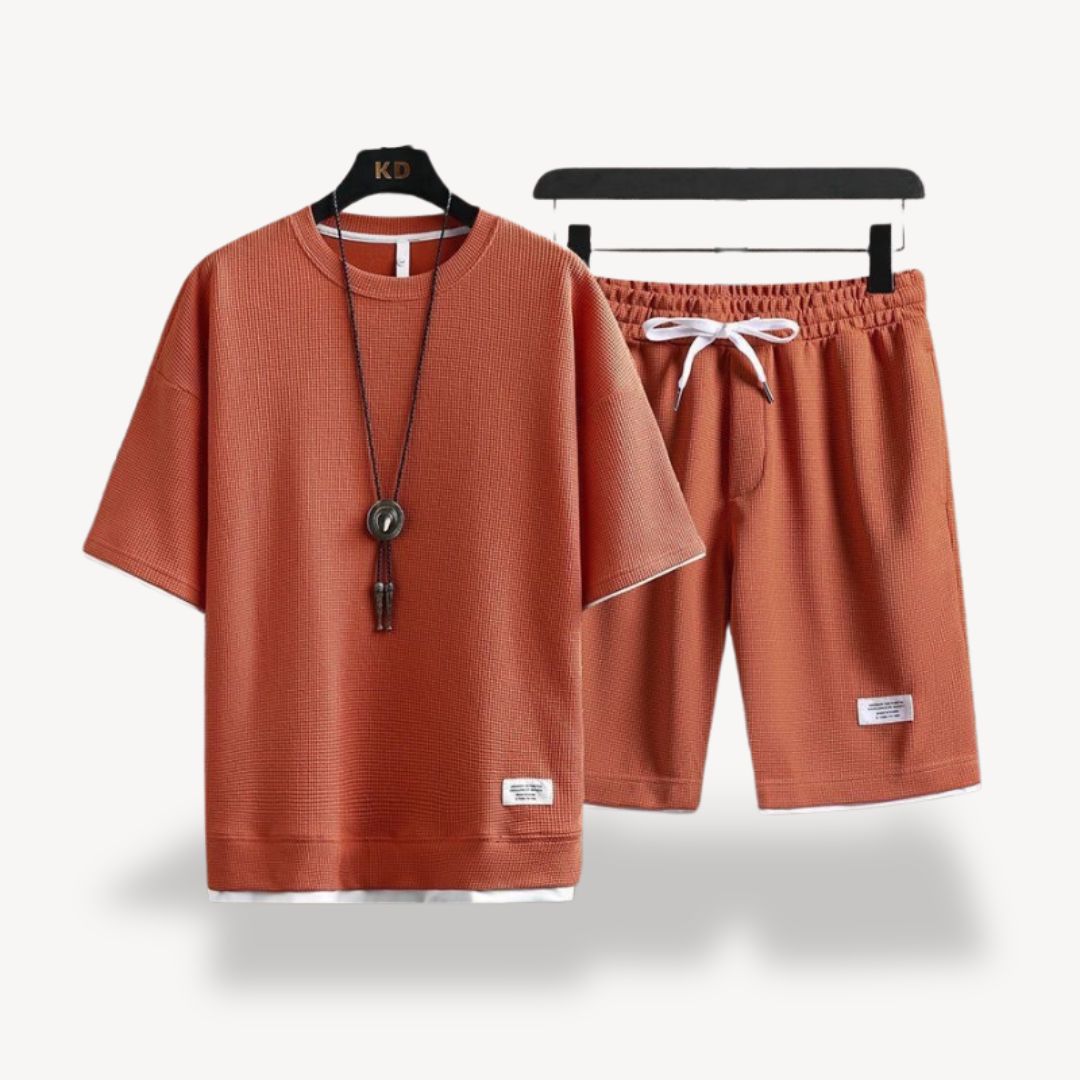 Men's versatile relaxed fit shorts set, perfect for casual outings, leisure, and summer comfort and style.