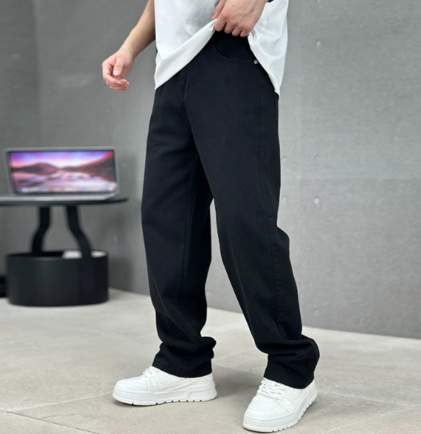 Comfortable men's relaxed fit straight leg jeans, perfect for everyday wear & durable casual style.