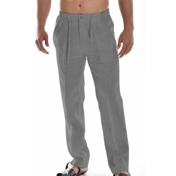 Flat front men's relaxed fit straight leg chino trousers, essential for versatile warm weather casual menswear.