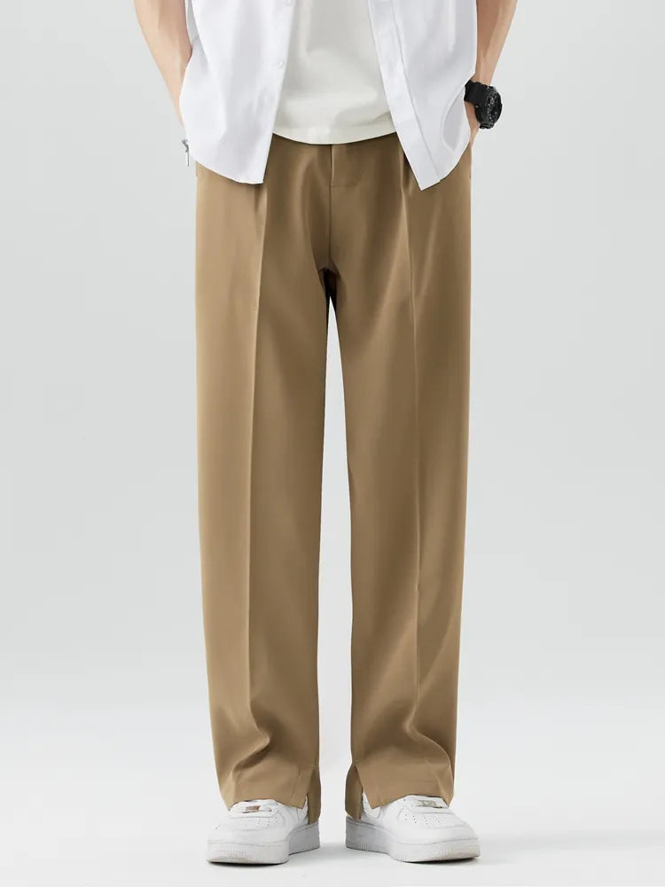 Men's relaxed fit straight leg chinos in a soft, breathable fabric for comfortable casual wear. Full length design.