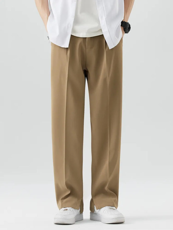 Men's relaxed fit straight leg chinos in a soft, breathable fabric for comfortable casual wear. Full length design.