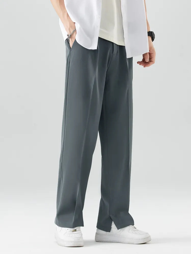 Men's full length straight leg trousers. Relaxed fit chinos offering soft, breathable comfort for casual men's fashion.