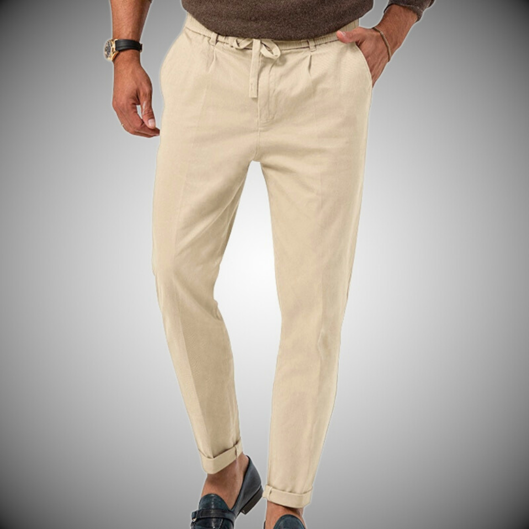Versatile men's smart casual chinos, straight leg and drawstring, perfect for everyday wear.
