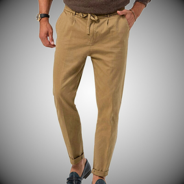 Comfortable men's drawstring straight leg chinos. Relaxed fit design for ultimate daily wear.