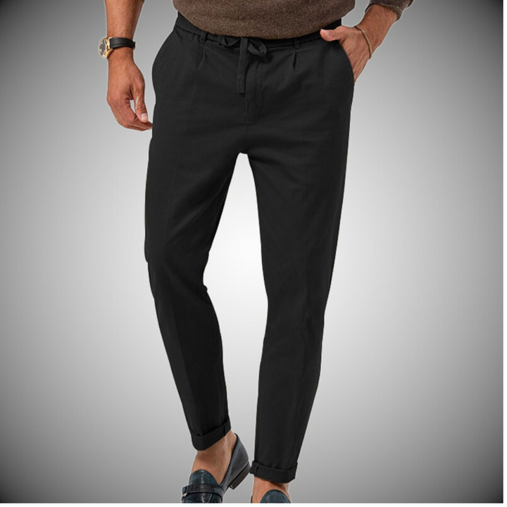 Stylish men's straight leg chinos with drawstring. Relaxed fit for modern men's fashion.