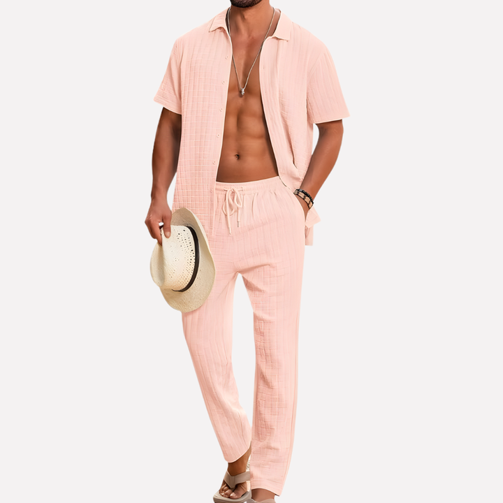 Men's comfortable summer co-ord set for casual wear, loungewear, or vacation outings.