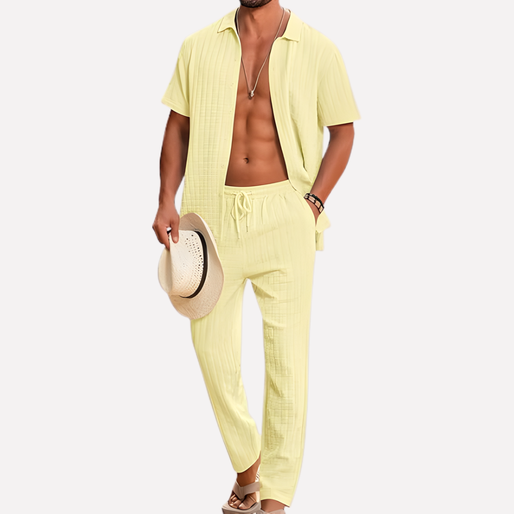 Easy style men's summer co-ord set, perfect for casual wear or loungewear.