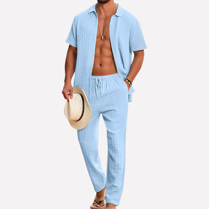 Men's relaxed fit summer shirt & trousers co-ord. Ideal for stylish casual fashion.