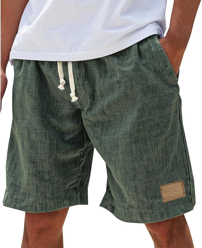 Men's elastic waist shorts, relaxed fit for breathable summer comfort on vacation or daily.