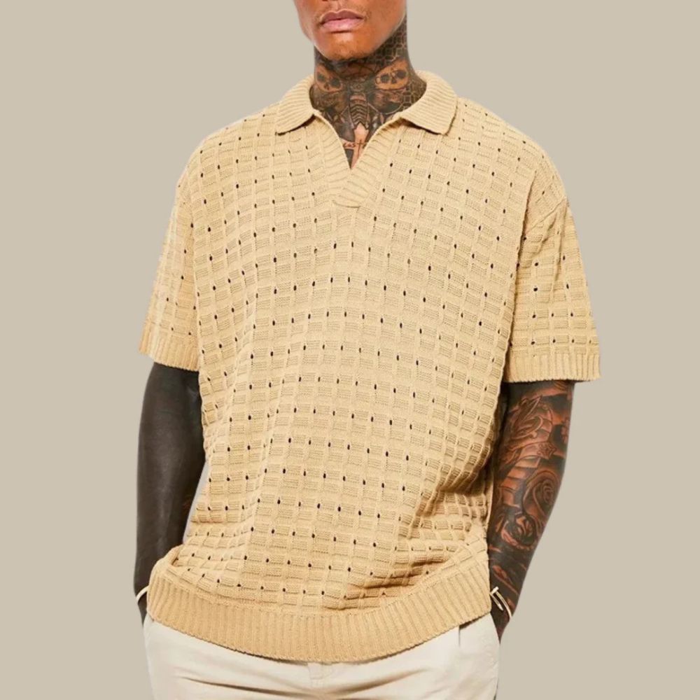 Comfortable men's relaxed fit textured polo, essential for casual spring outfits & summer wardrobes.