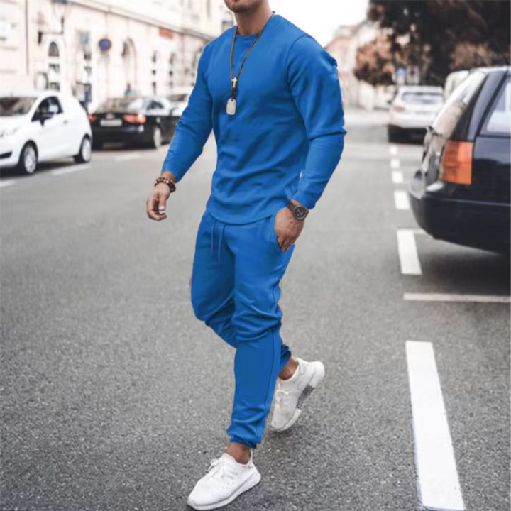 Soft cotton blend men's sweatsuit. Relaxed fit two-piece set for ultimate comfort & casual style.