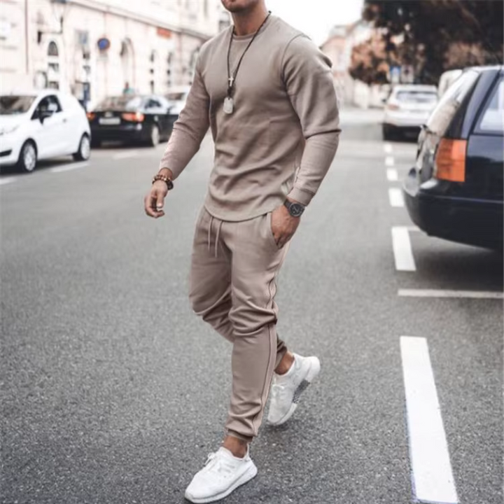 Stylish men's fashion two-piece set. Relaxed fit cotton blend for athletic casual comfort.