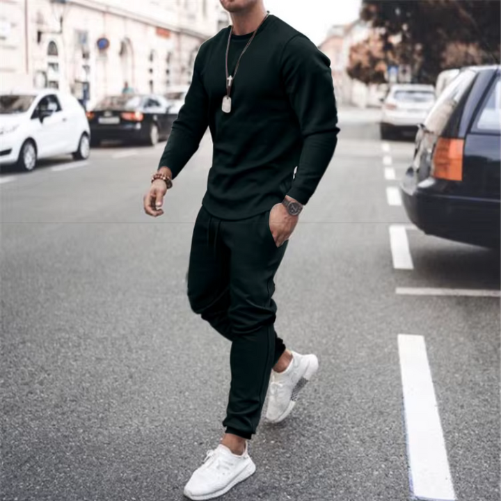 Men's relaxed fit two-piece casual set, great for leisure. Comfortable cotton blend loungewear for athletic casual.