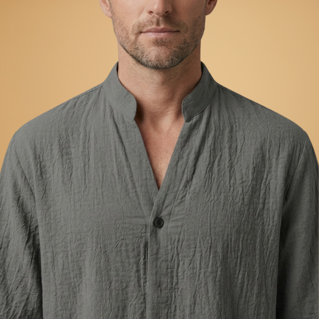Casual men's long sleeve shirt and drawstring pants set, offering ultimate comfort and a relaxed fit.
