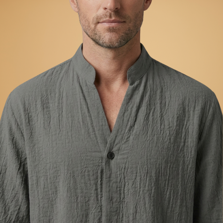 Casual men's long sleeve shirt and drawstring pants set, offering ultimate comfort and a relaxed fit.