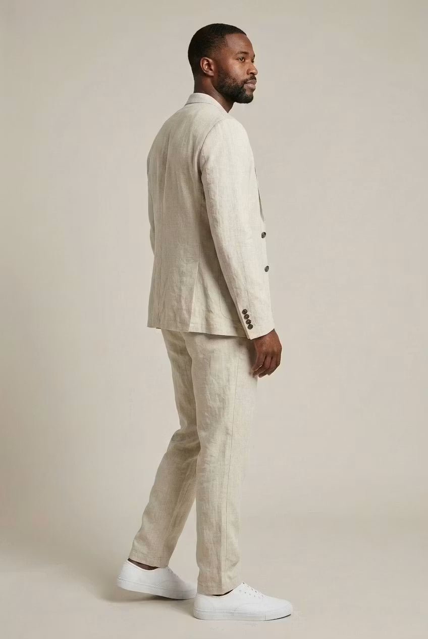 Stylish men's relaxed fit suit set, perfect for work attire, formal events, or smart casual summer style.