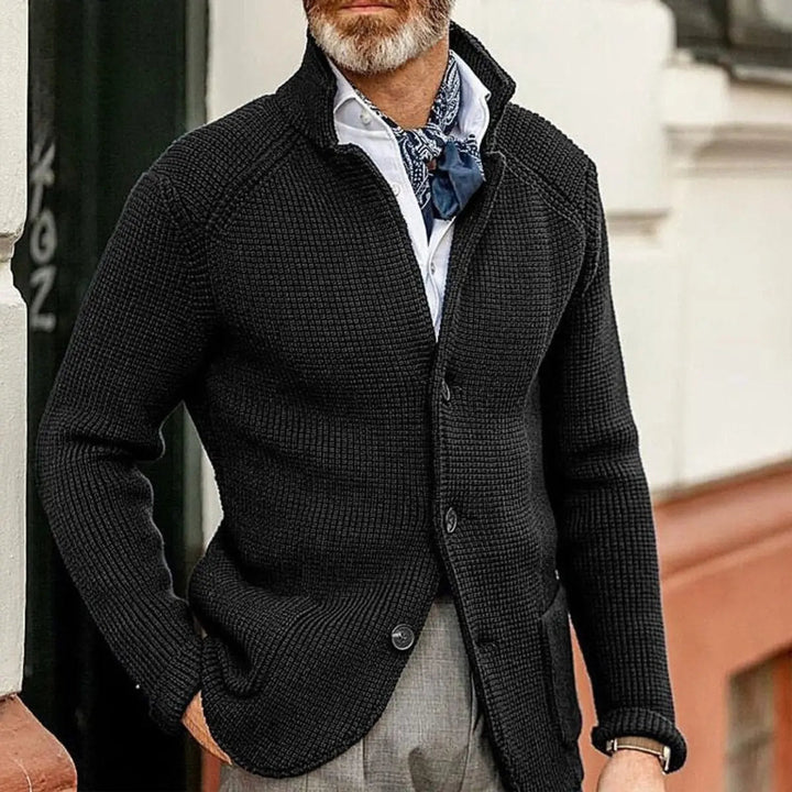Men's relaxed fit waffle-knit button-up cardigan. Soft, comfortable knitwear jumper, great for layering.