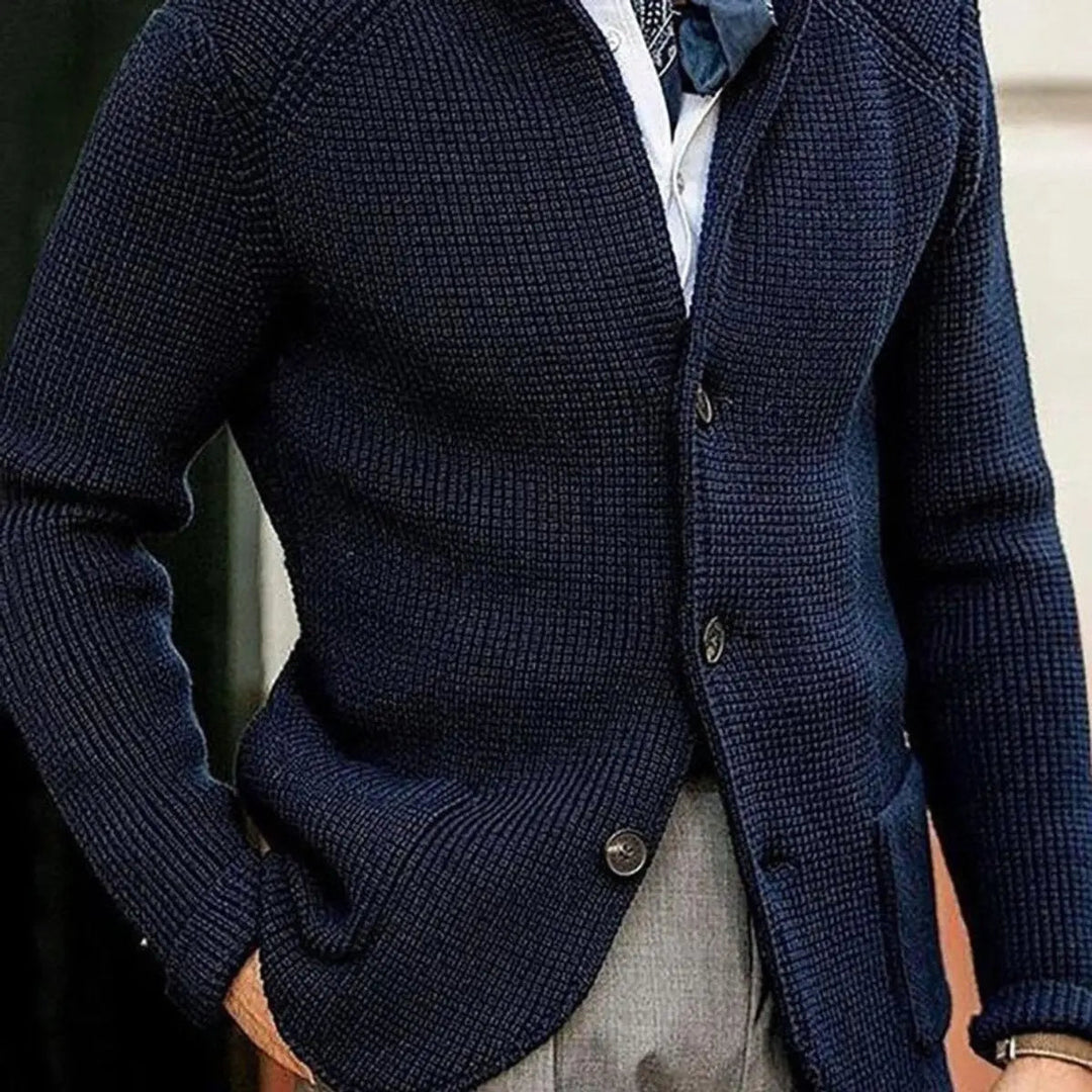 Soft men's waffle-knit cardigan with a comfortable relaxed fit. Button-up jumper, essential versatile knitwear.