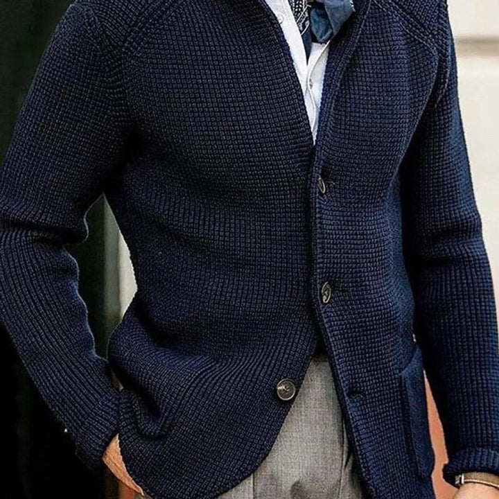 Soft men's waffle-knit cardigan with a comfortable relaxed fit. Button-up jumper, essential versatile knitwear.