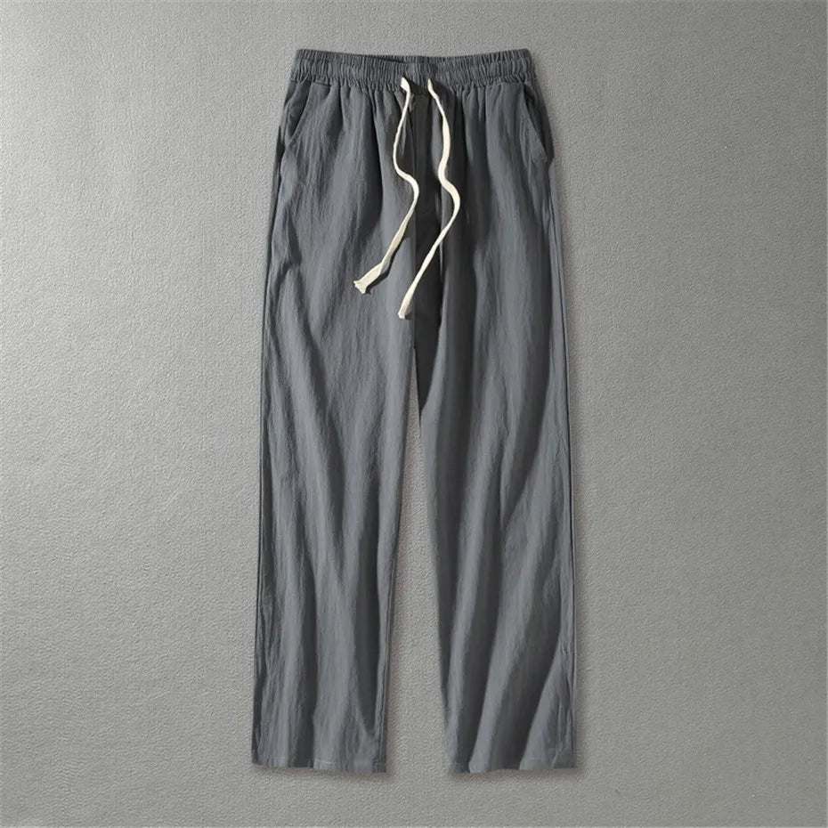 Men's Relaxed Linen Trousers with Drawstring Waist