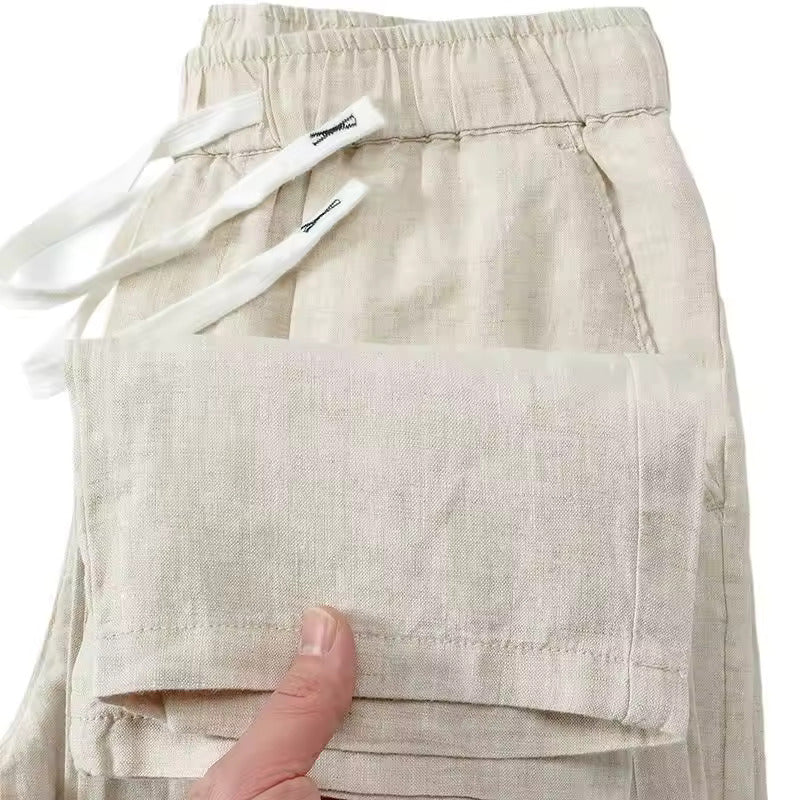 Men's Relaxed Linen Trousers with Drawstring Waist