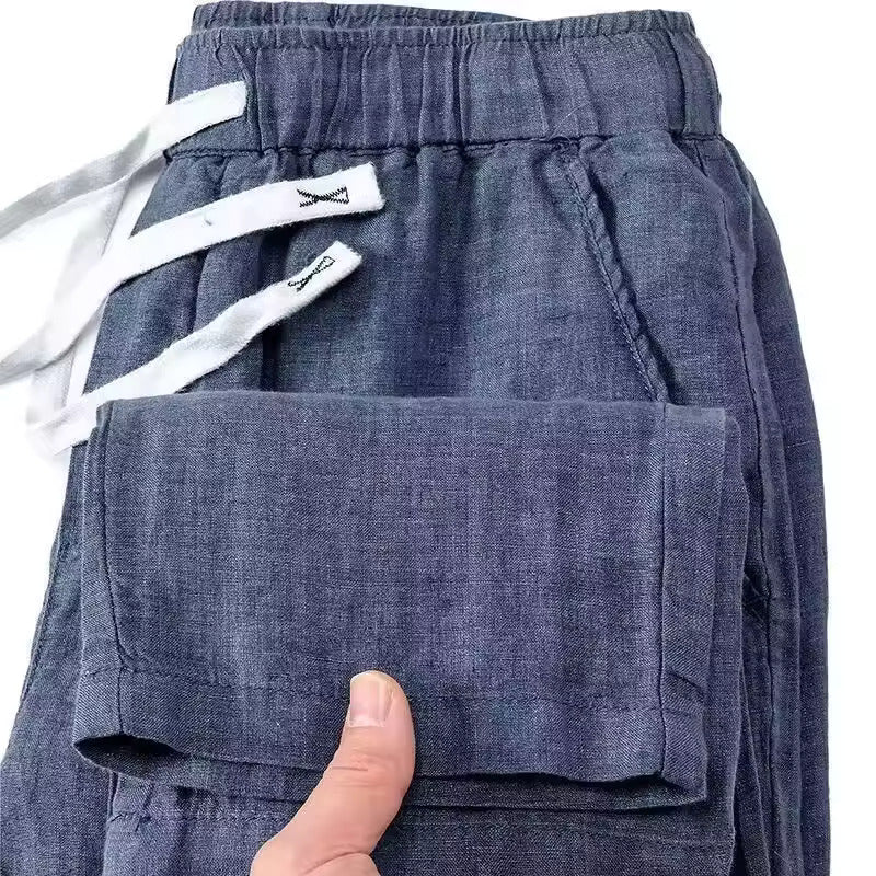 Men's Relaxed Linen Trousers with Drawstring Waist