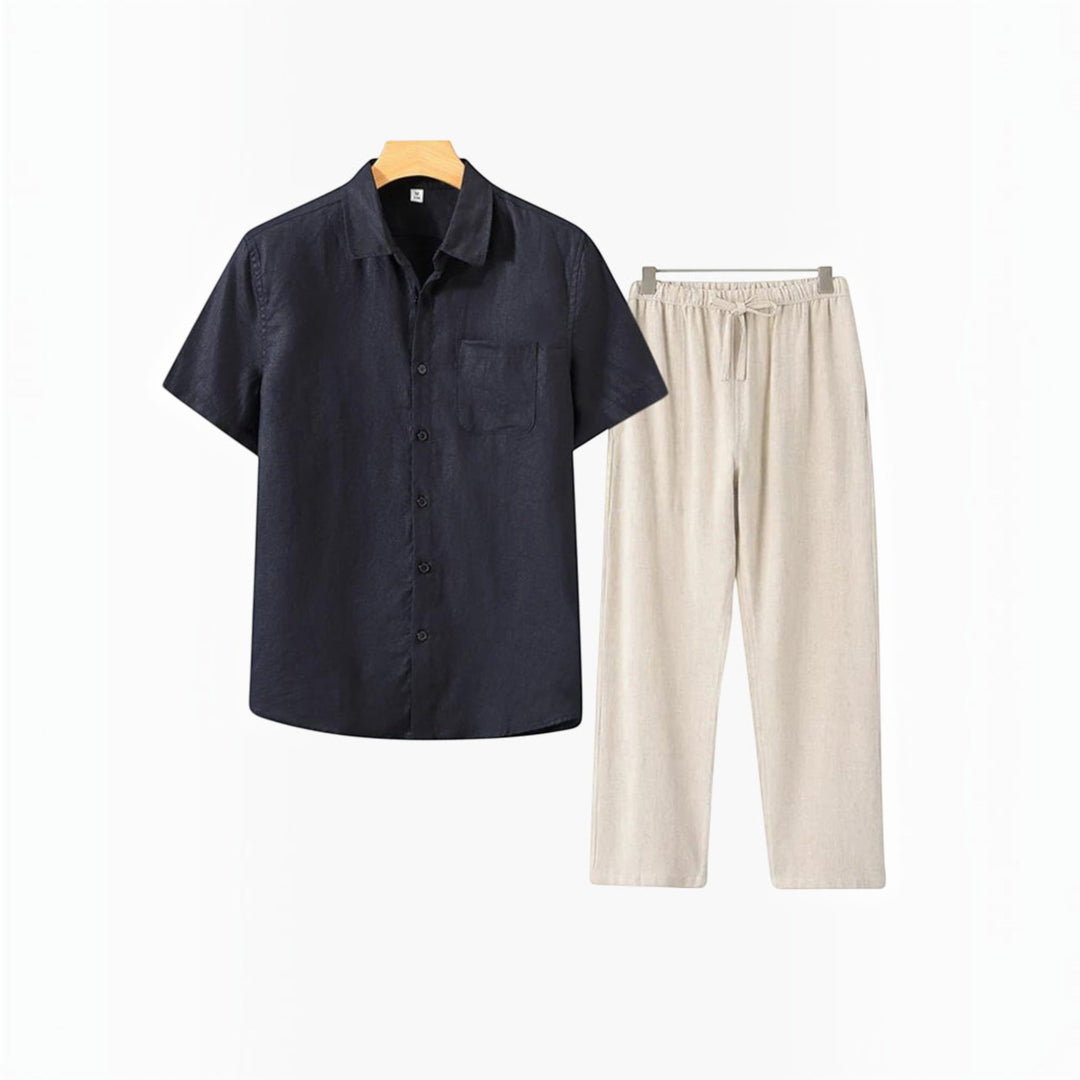 Men's summer style shirt and shorts set, a relaxed two-piece casual wear outfit for beach & resort.