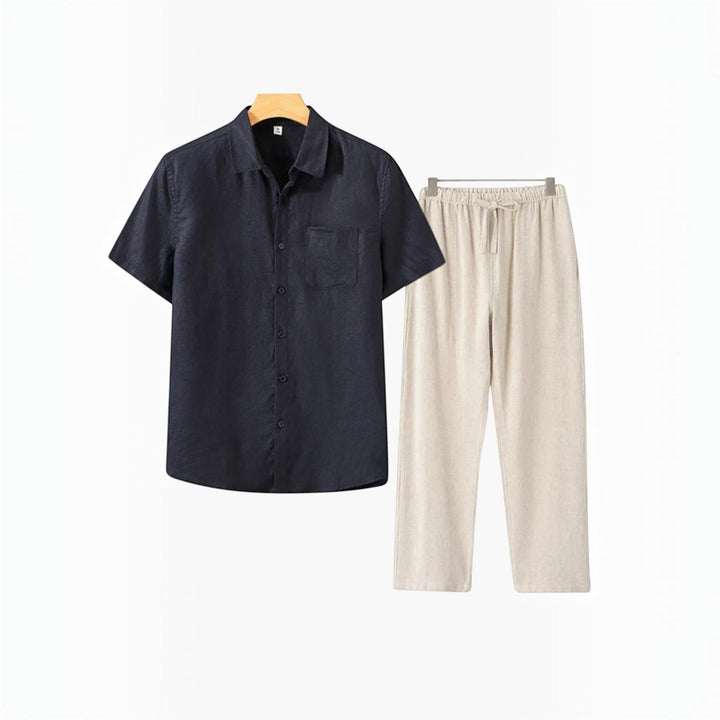 Men's summer style shirt and shorts set, a relaxed two-piece casual wear outfit for beach & resort.