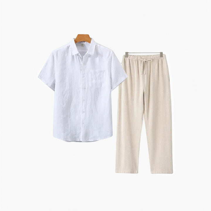 Comfortable men's fashion matching shirt and shorts set, offering a relaxed fit for summer casual wear.