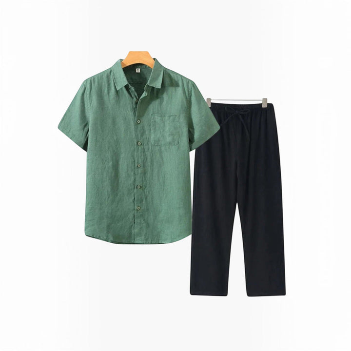 Modern men's relaxed fit shirt and shorts set, a fashionable two-piece summer outfit for men's fashion.
