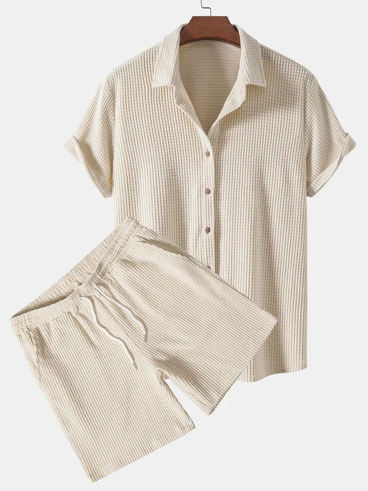 Men's relaxed short sleeve shirt & shorts set. Casual two-piece summer outfit for ultimate comfort.