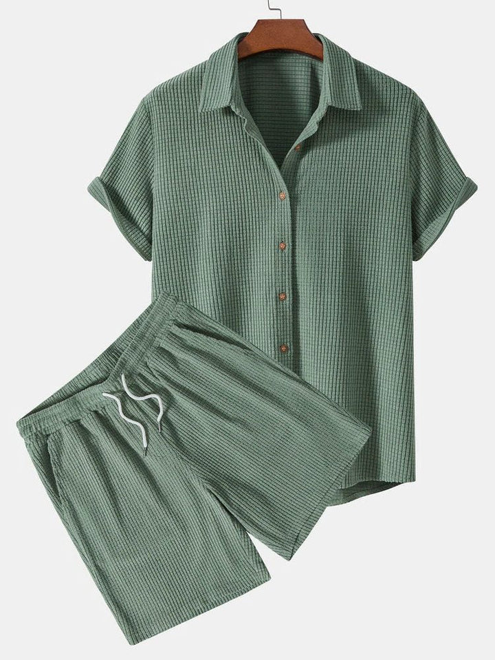 Coordinated men's casual short sleeve shirt & matching shorts set. Perfect relaxed fit for summer wear.