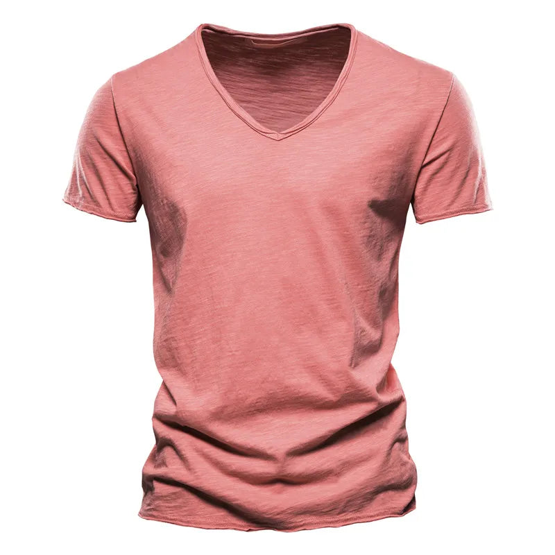 Stylish men's short sleeve V-neck shirt, perfect for comfortable & relaxed summer fashion.
