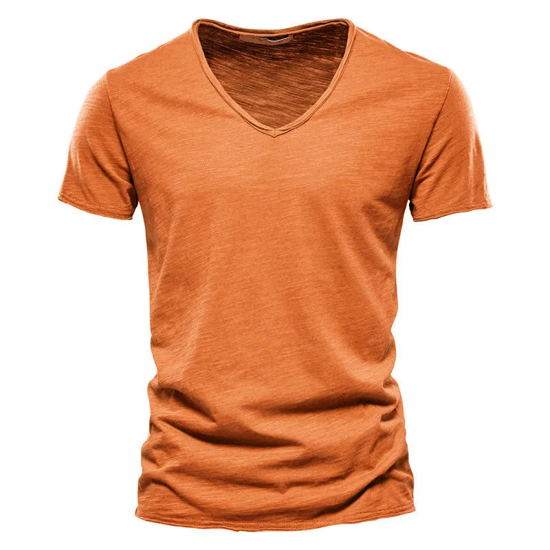 Fashionable men's V-neck summer shirt with a relaxed short sleeve design, great for casual occasions.
