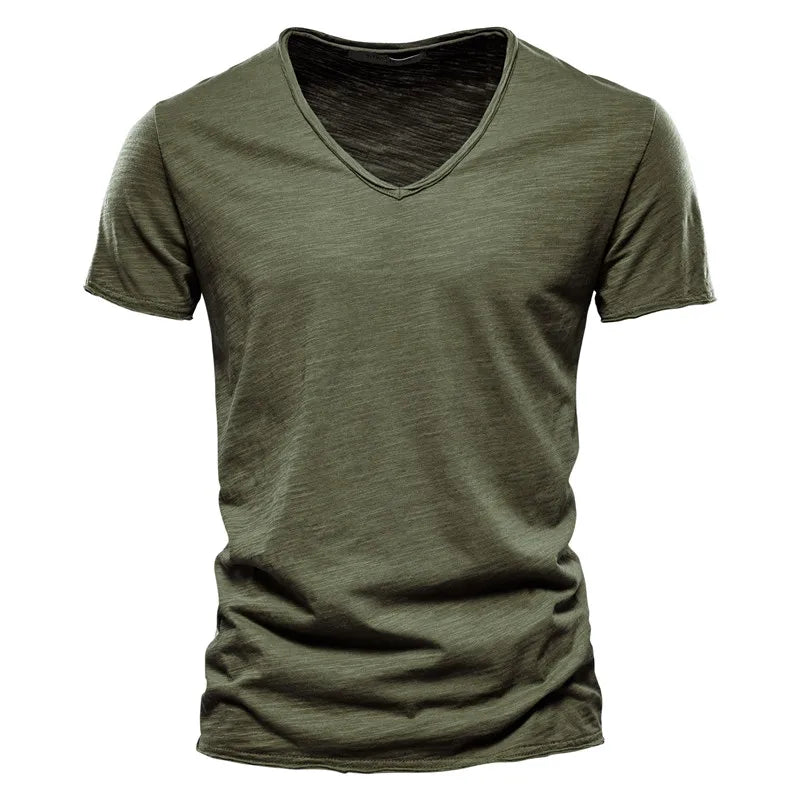 Effortless men's summer V-neck shirt, showcasing a relaxed fit & stylish short sleeves for any look.