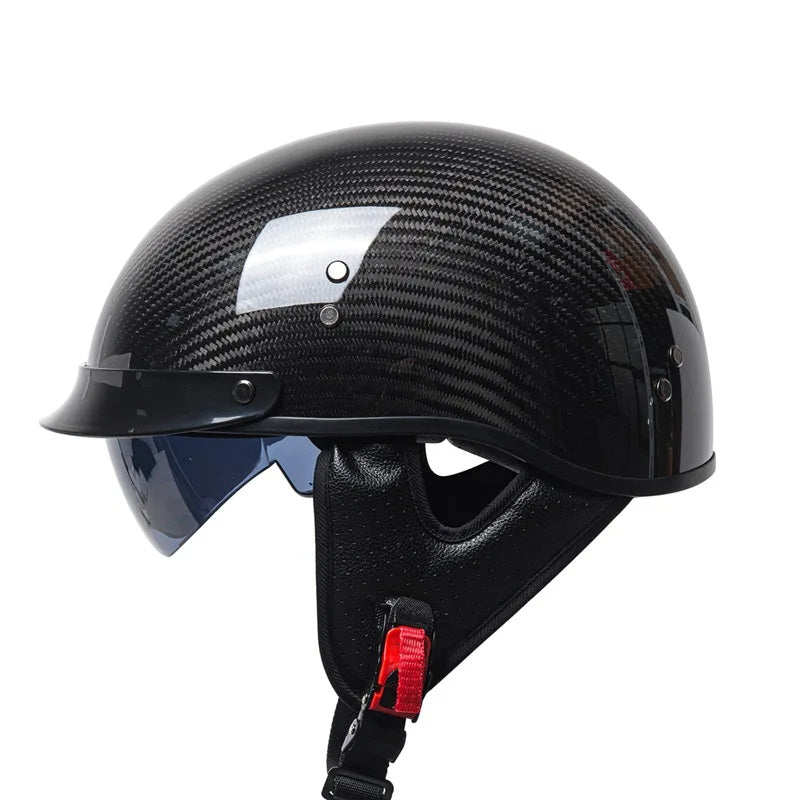 Men's retro carbon fiber half-face motorcycle helmet, DOT/ECE approved